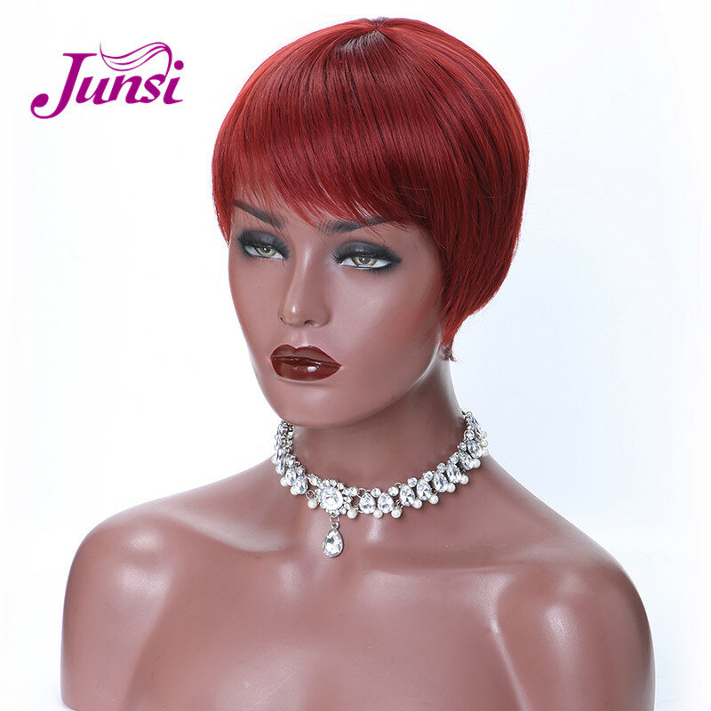 Junsi peruca curta de cabelo sintético, peruca de cabelo curto vermelho preto, corte pixie sintético para mulheres, perucas naturais