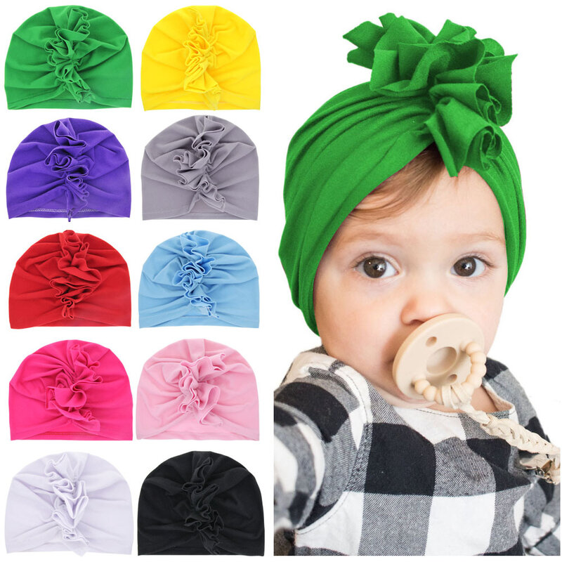 Moda bebê turbante chapéu coroa de frango crianças bonés mistura de algodão recém-nascido beanie topo nó crianças foto adereços do chuveiro do bebê presente