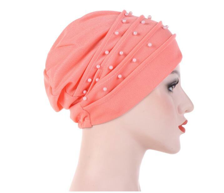 Inverno turbante feminino grânulo índia chapéu muçulmano plissado câncer quimio chapéus de cabelo beanie cabeça envoltório boné