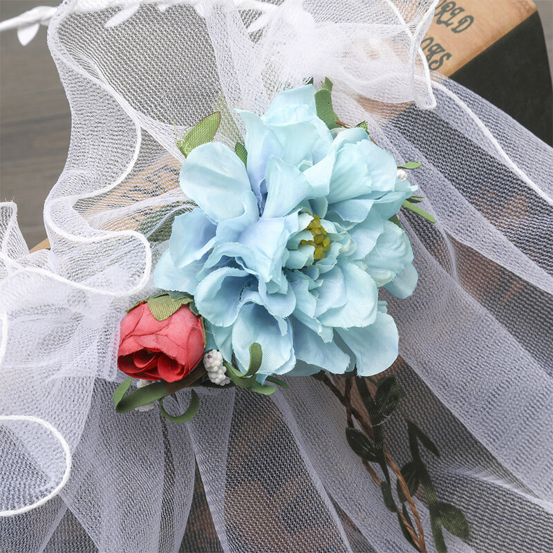 MOLANS Elegante Kurze Hochzeit Schleier Stimulation Sky Blue Blume Braut Schleier für Frauen Weiblichen Ehe Hochzeit Zubehör