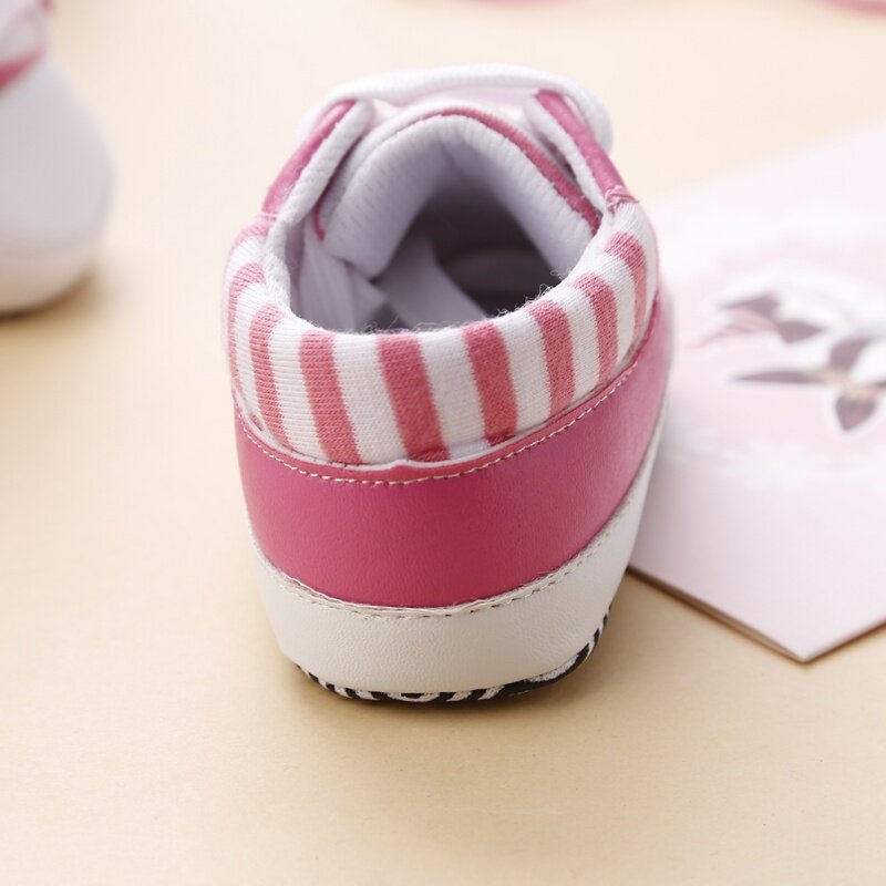 Infant Baby Striped PU Shoe Toddler Boy Girl Lacing Crib Shoes 0-12 Months New