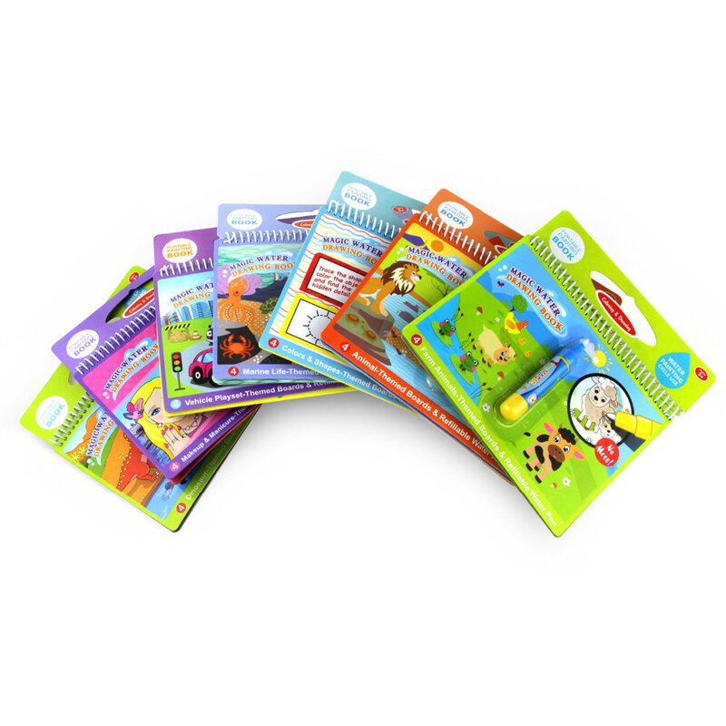Libro mágico de dibujo al agua para niños, juguete Montessori de 8 estilos para colorear, garabatos y bolígrafo mágico, juguetes de Educación Temprana, regalos para niños