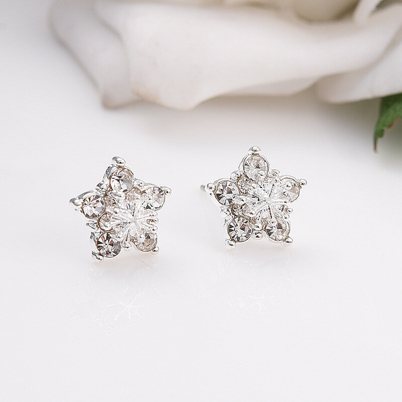 2019 New Fashion Rhinestone Crystal Rose Gold Stars Stud Earring Cute Winter Snowflake Earrings Fine Jewelry For Women