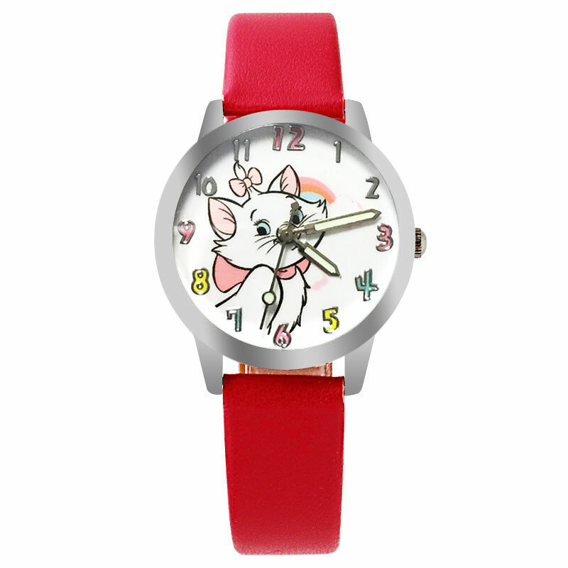ساعة كوارتز بيضاء مضيئة للأطفال ، حيوان كرتوني ، جلد وردي ، ساعة رياضية ، كاجوال ، للطلاب ، 2019