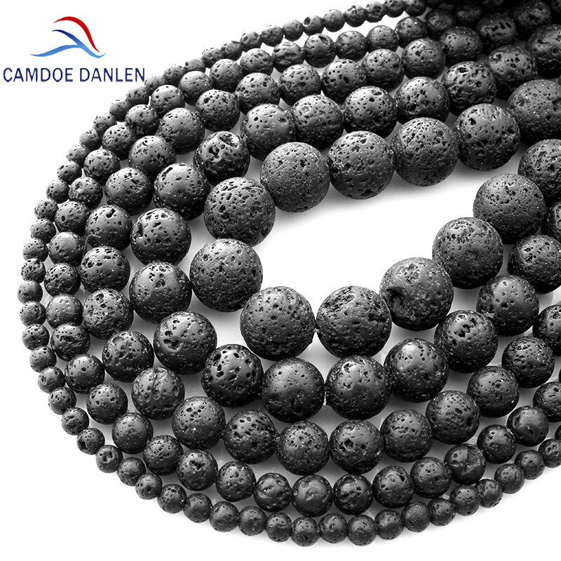 Perles libres de charme en pierre volcanique noire, accessoires de mode en perles à breloques pour la fabrication de bracelets de charmes, ensemble de 4 6 8 10 12 14 16 et 18mm
