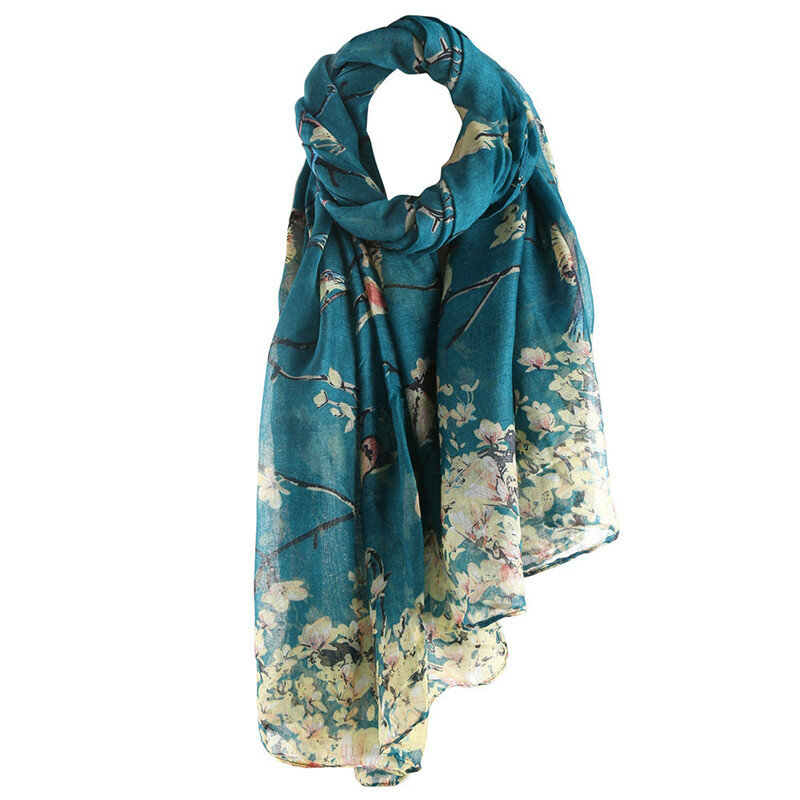 Nuevo 2018 bufanda de las mujeres estampado de pájaros chal suave bufanda de seda de señora 180*90cm venta al por mayor 7 colores