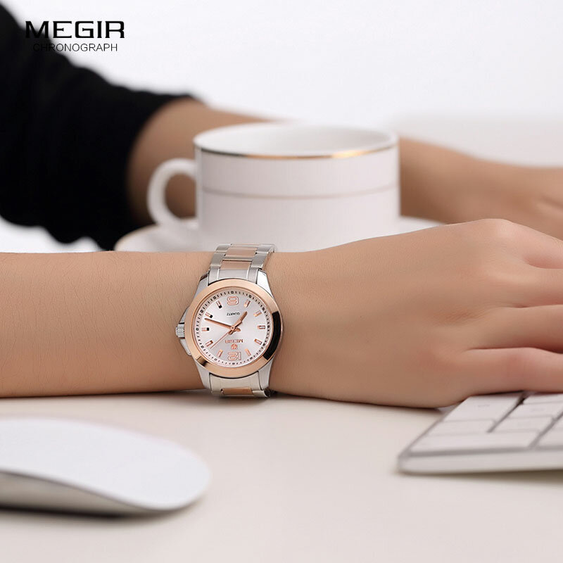 MEIGR นาฬิกาผู้หญิงนาฬิกาสุภาพสตรีสร้างสรรค์เหล็กสร้อยข้อมือสตรีนาฬิกาผู้หญิงนาฬิกา Relogio Feminino ...
