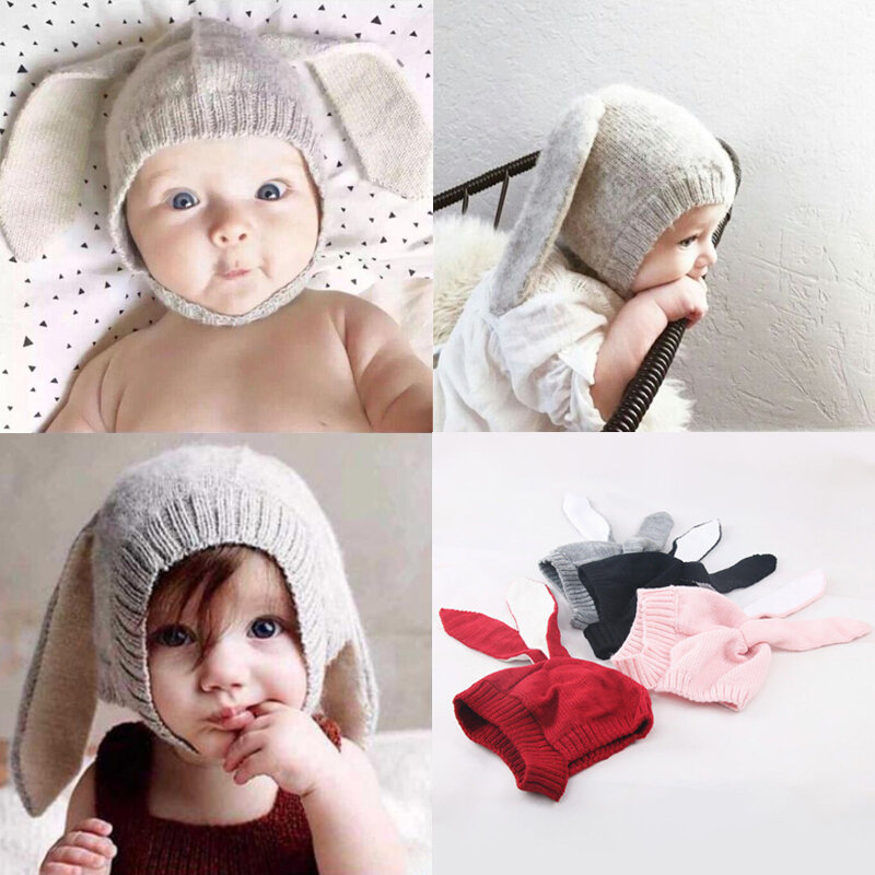 Baby Rabbit Ears Hat Infant Toddler Autumn Winter Knitted Caps for Children Baby Bunny Beanie Hats Accessories Photography Props