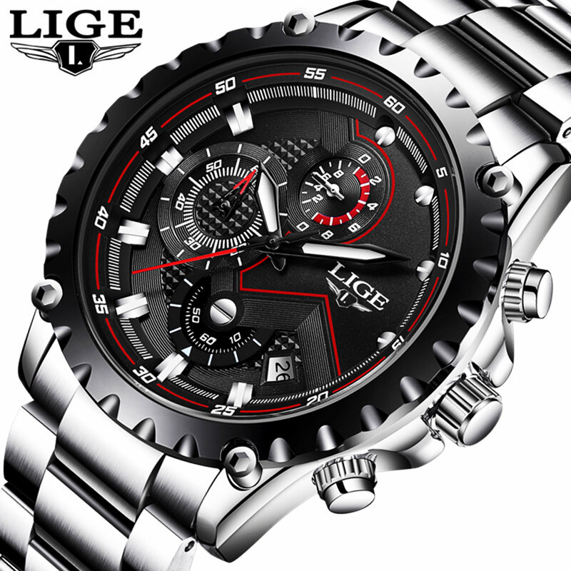LIGE – montre de Sport à Quartz pour homme, entièrement en acier, étanche, style militaire