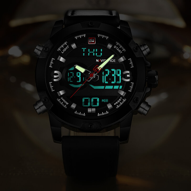 NAVIFORCE Männer Sport Uhren Männlichen Top Luxus Marke Quarz Digitale Uhr Mann Wasserdichte Leder Armee Armbanduhr Relogio Masculino