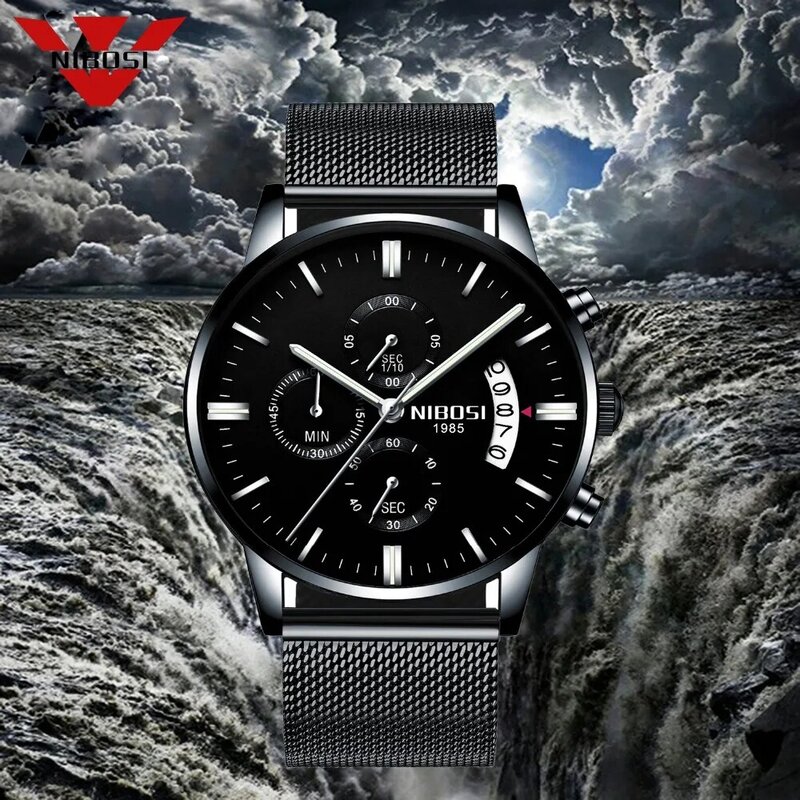 NIBOSI Luxury MensนาฬิกาQuartz Ultra Thinนาฬิกากันน้ำชายSportyแฟชั่นนาฬิกาข้อมือนาฬิกาข้อมือนาฬิกาRelogio Masculino
