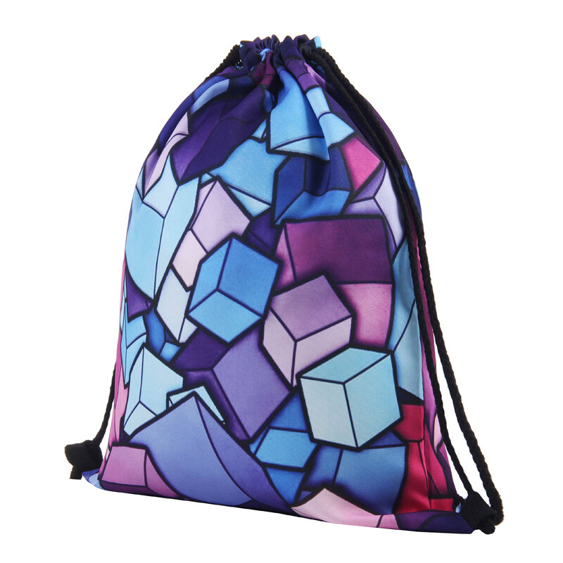 Nova moda feminina saco de cordão impressão 3d viagem softback mochila estudante escolar mochila com cordão