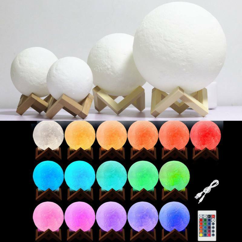 3D impresión Luz de luna Decoración de casa chico niño regalo novedad LED Lunar luz de la noche lámpara de Luna 16 Control remoto para cambiar colores dormitorio