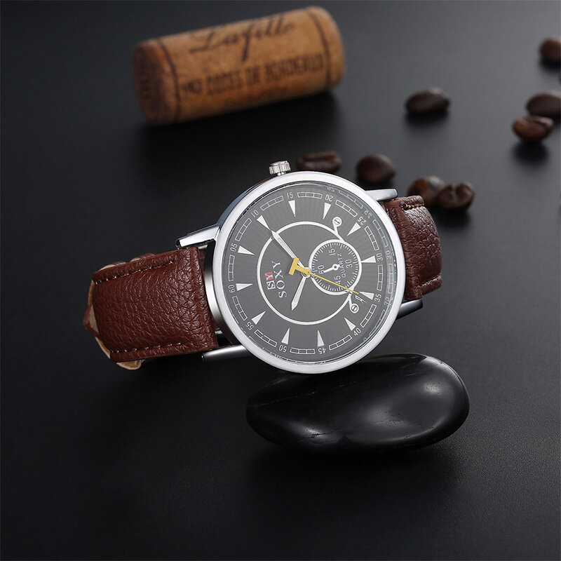 Soxy luxo marca de moda desembaraço masculino necessário negócios relógio pulseira de couro quartzo relógios masculino relógio analógico hombre hora