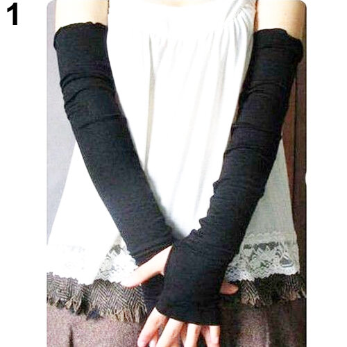 Hot vrouwen Katoen UV Bescherming Arm Warmer Lange Vingerloze Lange Handschoenen Mouwen 8OKH