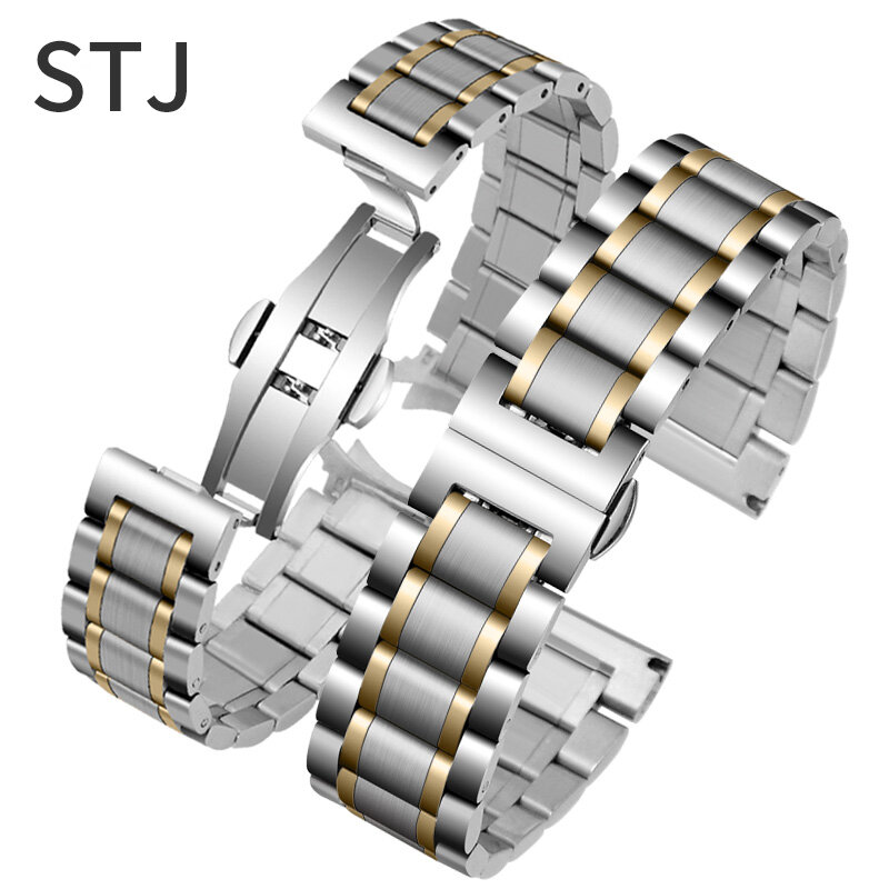 Металлический ремешок STJ из нержавеющей стали для наручных часов, брендовый Браслет Черного, серебристого, розового золота, 13 мм 14 мм 16 мм 18 м...