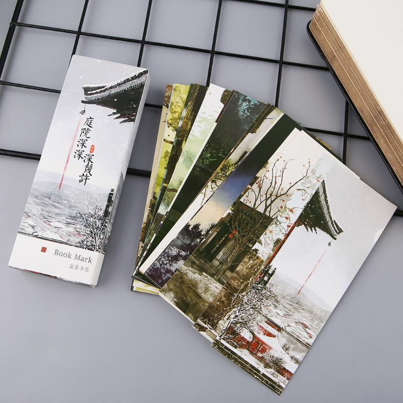 30pcs Creative Chinese Style Paper Bookmarks Painting Cards  Retro Beautiful Boxed Bookmark Commemorative Gifts