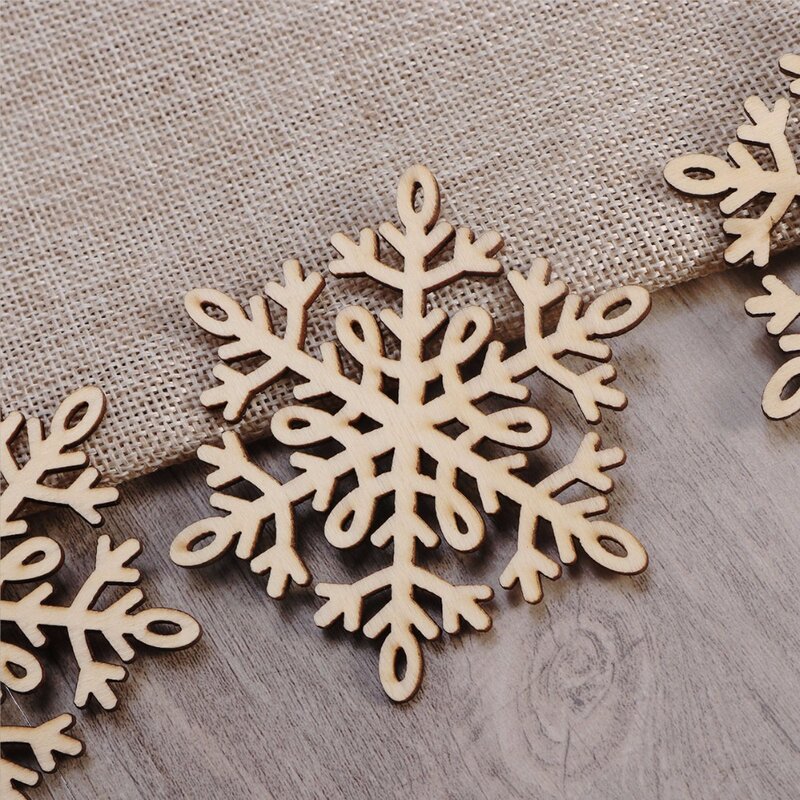 Ornamentos de natal 10 peças, decoração pendente de madeira 8x8cm, flocos de nece hexagonal de ano novo