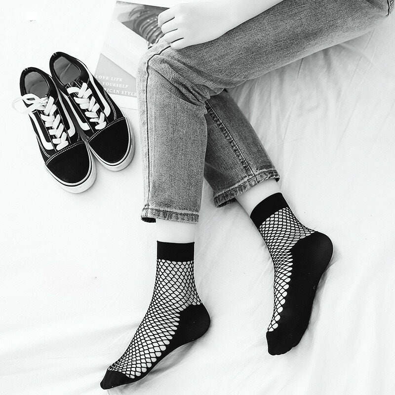 2021 quente popular hipster verão harajuku fishnet meias fino punk moda oco para fora malha meias curtas casuais net meias femininas
