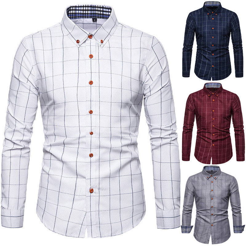 Męskie koszule w szkocką kratę z długimi rękawami Slim Fit luźne bluzki na wiosnę NYZ Shop