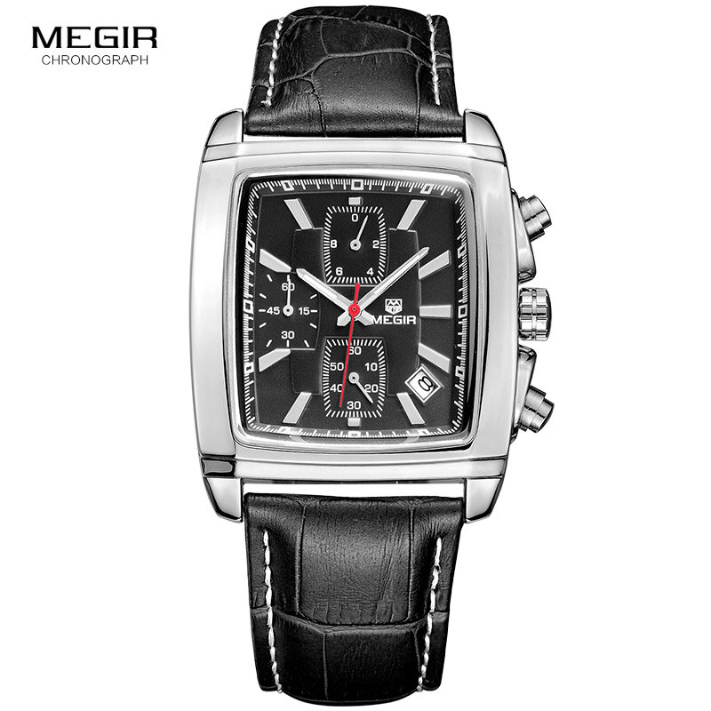 MEGIR-ساعة رياضية جلدية للرجال ، ساعة يد رجالية ، كاجوال ، عصرية ، مع كرونوغراف ، مضيئة ، تقويم