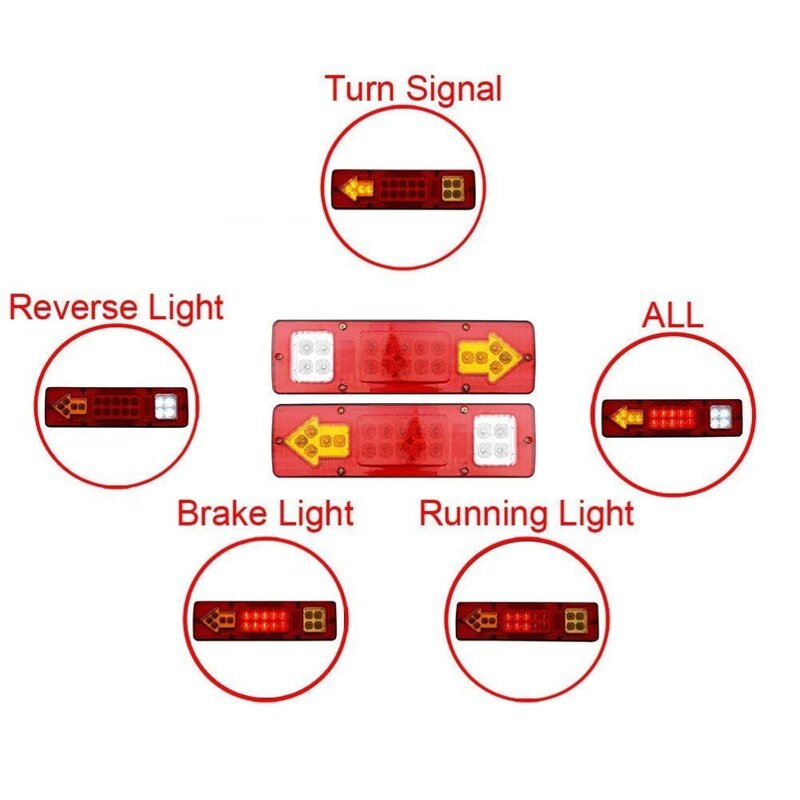 1คู่ RV รถบรรทุก ATV 19 LED สีแดงสีขาว-Amber รถพ่วงแบบบูรณาการไฟท้ายไฟสัญญาณวิ่ง (12V)