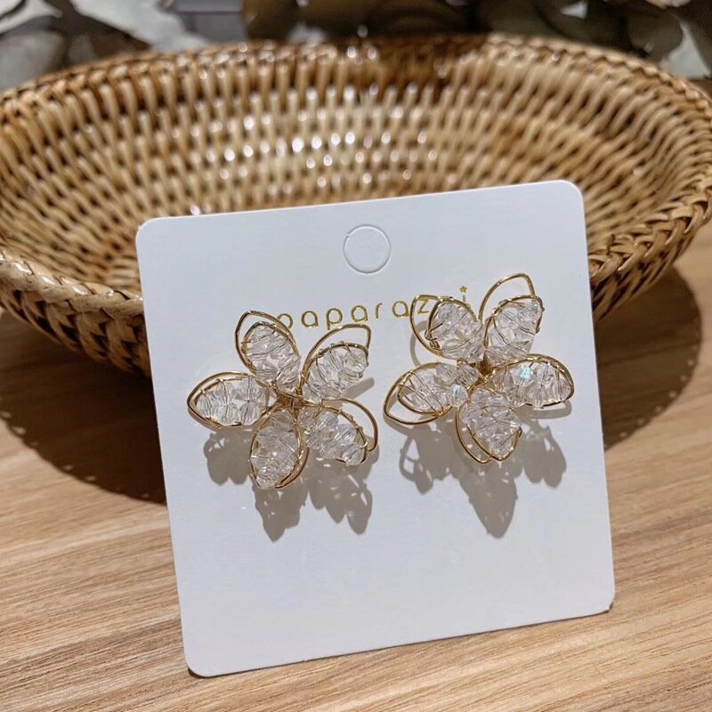 MENGJIQIAO Koreanische Neue Ankunft Süße Kristall Urlaub Blume Stud Ohrringe Für Frauen Mode Elegante Ohrringe Bijoux Party Geschenke