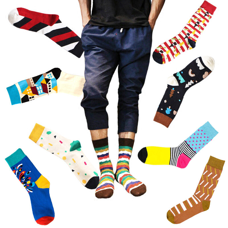 Разноцветные полосатые носки LNRRABC, мужские хлопковые длинные жаккардовые повседневные аксессуары для одежды в горошек