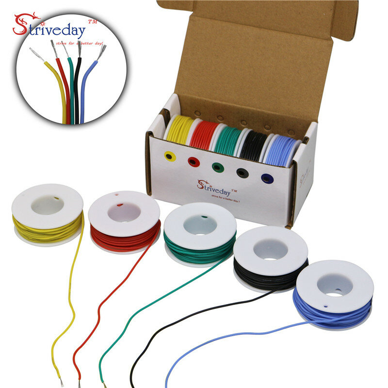 28AWG 50m Flexibele Siliconen Kabel Draad 5 kleur Mix doos 1 doos 2 pakket Vertind koperdraad Elektrische draden DIY