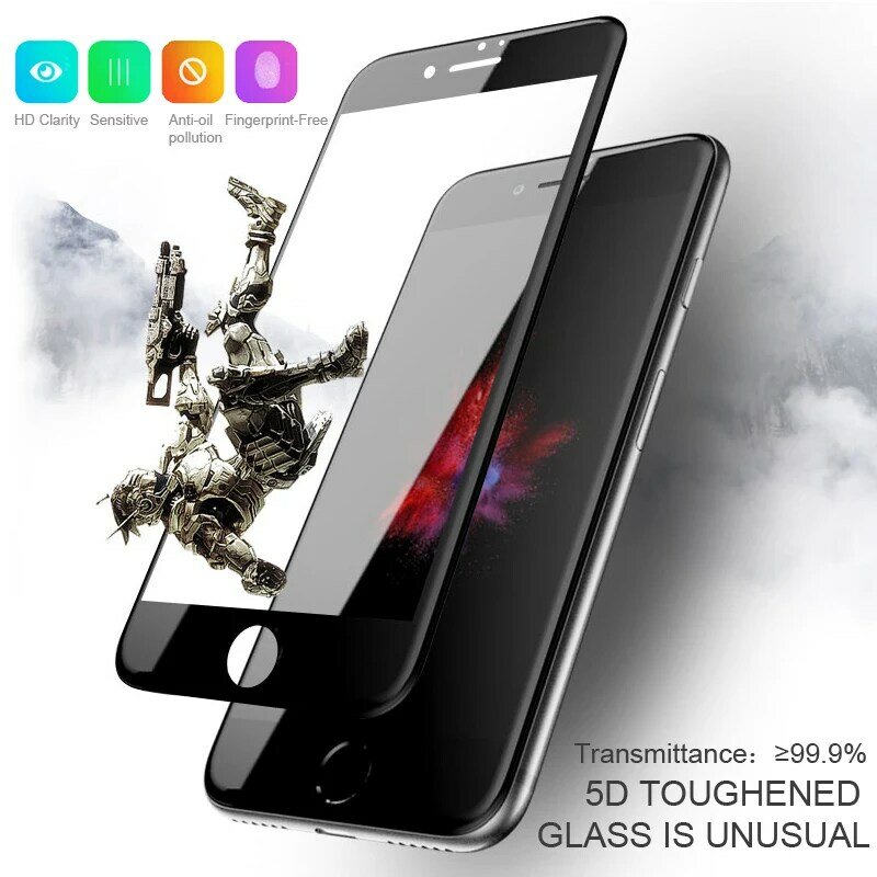 ESVNE 5D kaca Tempered Kaca untuk iphone 7 6s 8 plus X XS 11 pro MAX XR Screen Protector Untuk iPhone 6 Kaca Penutup Film Penuh Melengkung tepi