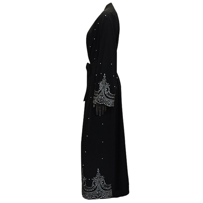 Черный жемчуг Кафтан Абая Дубай, Турция мусульманское платье хиджаб Абая для женщин Катар Оман джилбаба роковой кафтан одежда
