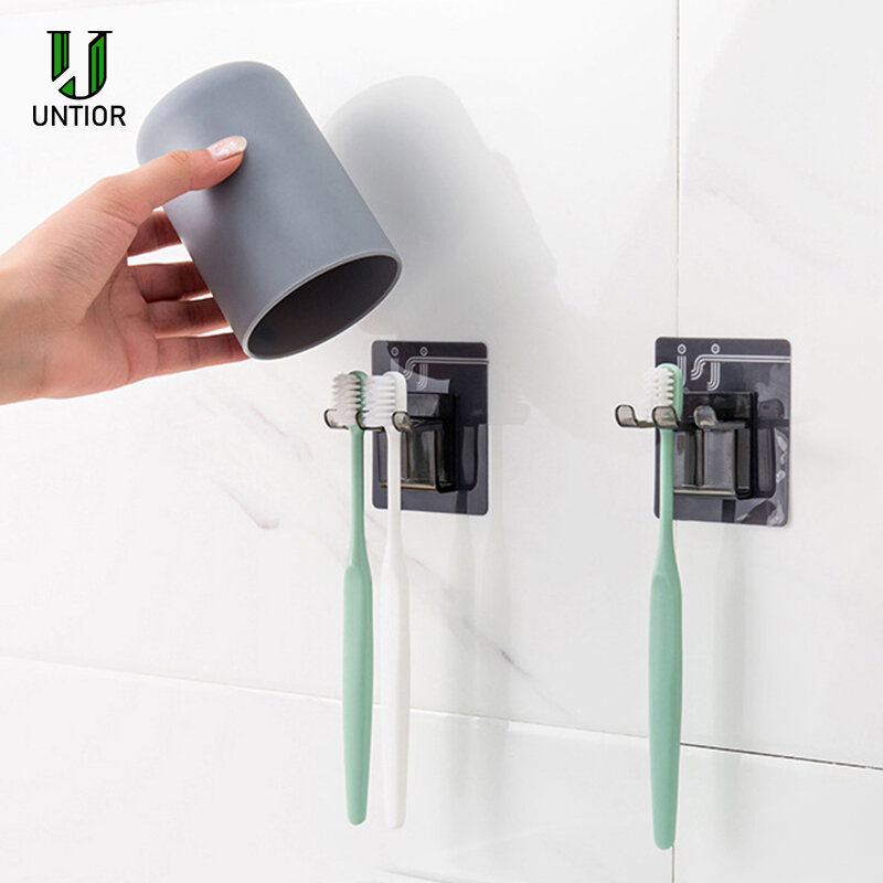 UNTIOR Plastic Toothbrush Holder with Gargle Cup Wall Suction Cups Rack Shaver Tooth Brush Dispenser Bathroom Accessories Set