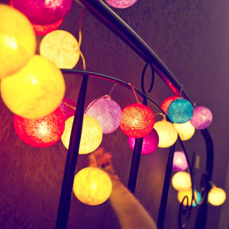 20 LEDs Cotton Ball String Light 3 เมตรตกแต่งที่มีสีสันผ้าฝ้าย Fairy DIY ลูกปัดหลอดไฟ 220 โวลต์ EU ปลั๊กวันหยุดงานแต่งงาน ...