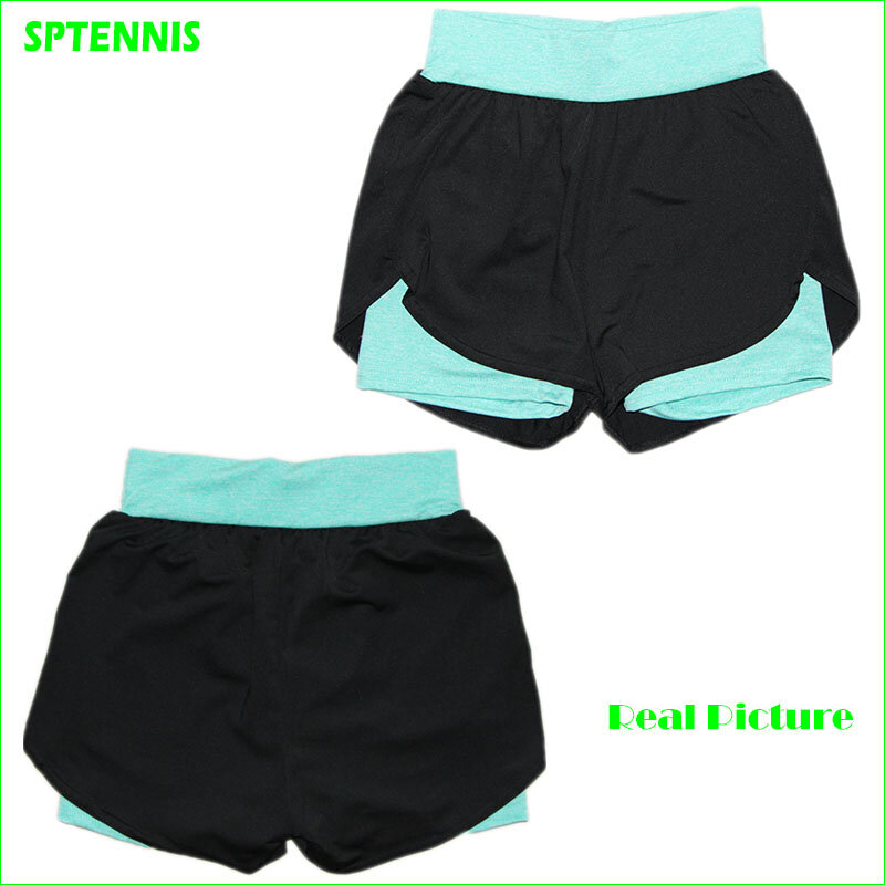 ผู้หญิงฟิตเนสโยคะเทนนิสกางเกงขาสั้น 2 In 1 กางเกงขาสั้นกีฬาวิ่งจ๊อกกิ้ง Breathable