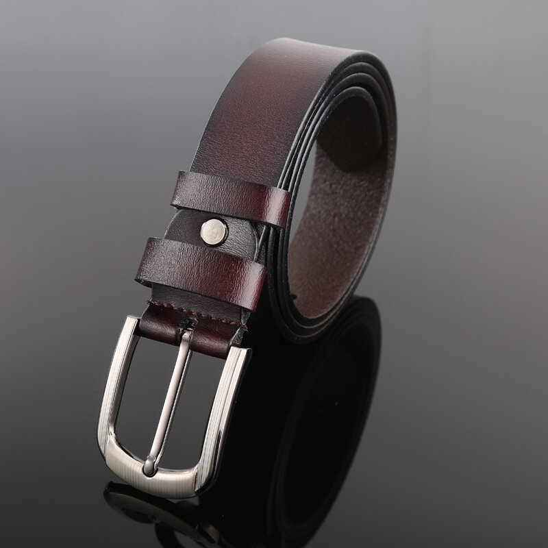 Cinturón de cuero genuino para hombre, diseño clásico de hebilla de Pin, moderno, sencillo