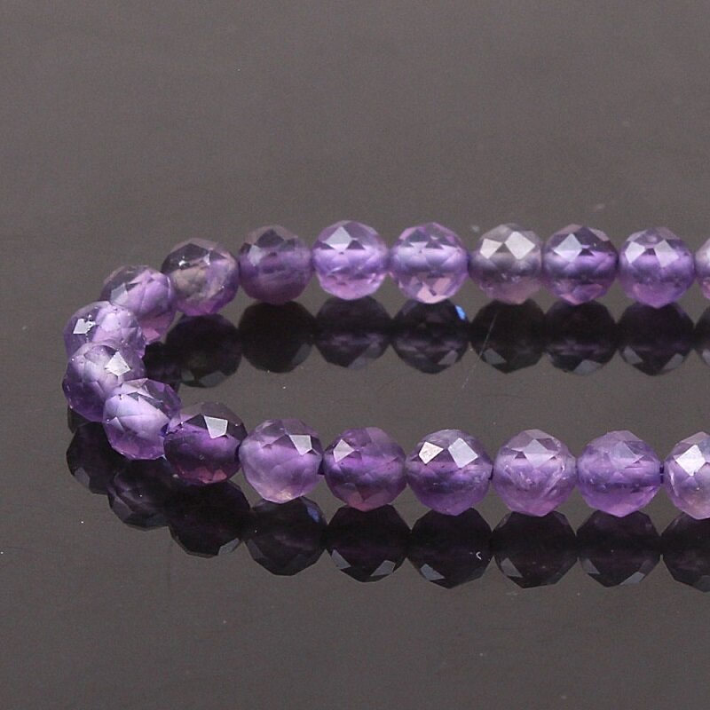 2mm 3mm Natural Faceted Amethyst Purple Crystal Quartz Gemstone Loose Beads DIY Accessories for Jewelry Necklace Bracelet Making