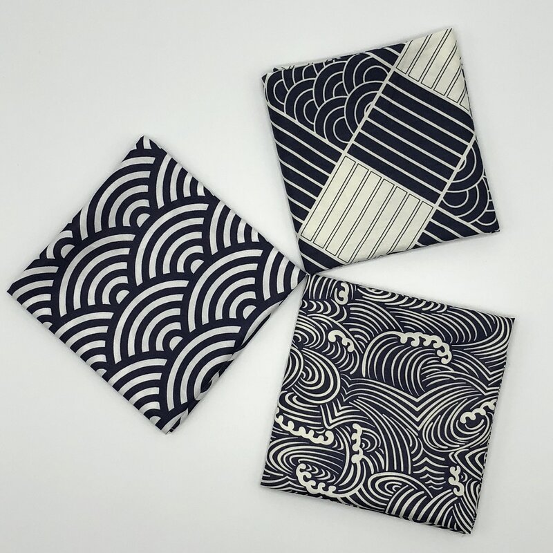 Estilo japonês grande lenço algodão 100%/furoshiki japão clássico tradição ondas grade impresso 48cm/muitos usos