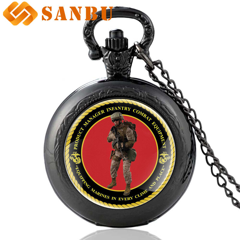 Reloj de cuarzo militar Retro negro, soldado de Marines, reloj de bolsillo, collar