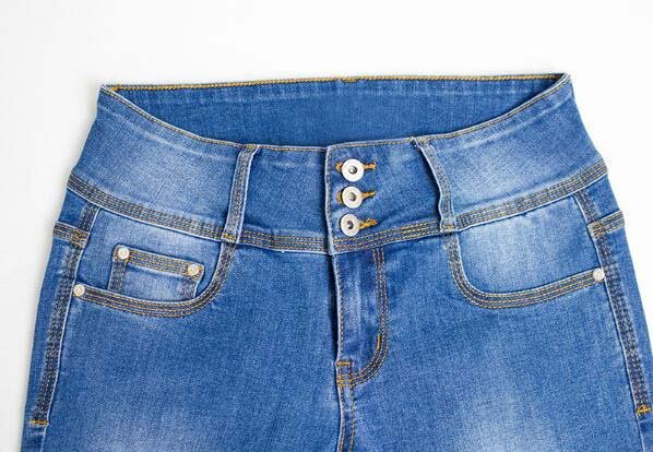 Calças de brim Das Mulheres calças Skinny Elásticos Finos Único Breasted Meados Jeans Cintura Feminina Moda Casual Azul Lápis Calças Mulheres D191