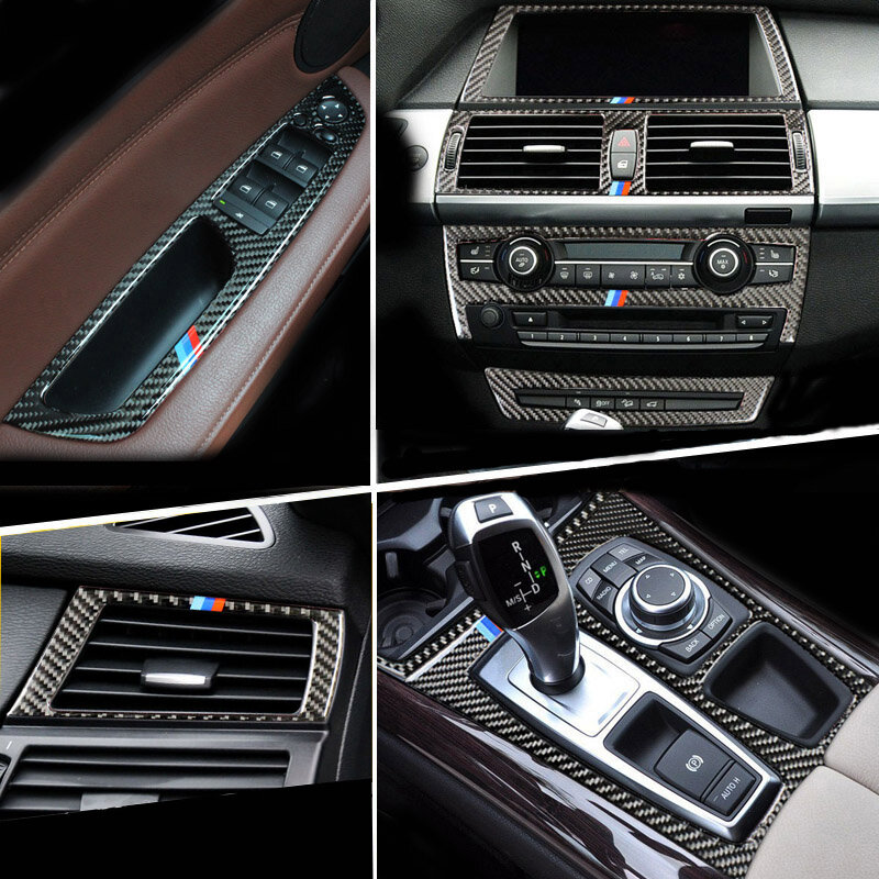 Углеродное волокно для BMW E70 E71 X5 X6 внутренняя переключатель передач Кондиционер панель AC CD светильник для чтения крышка отделка стикер аксессуары