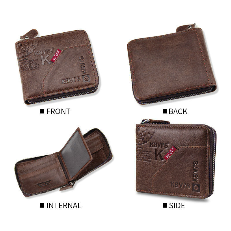 男性用の小さな財布,ジッパー付きの短いヴィンテージスタイルのクラッチまたは財布