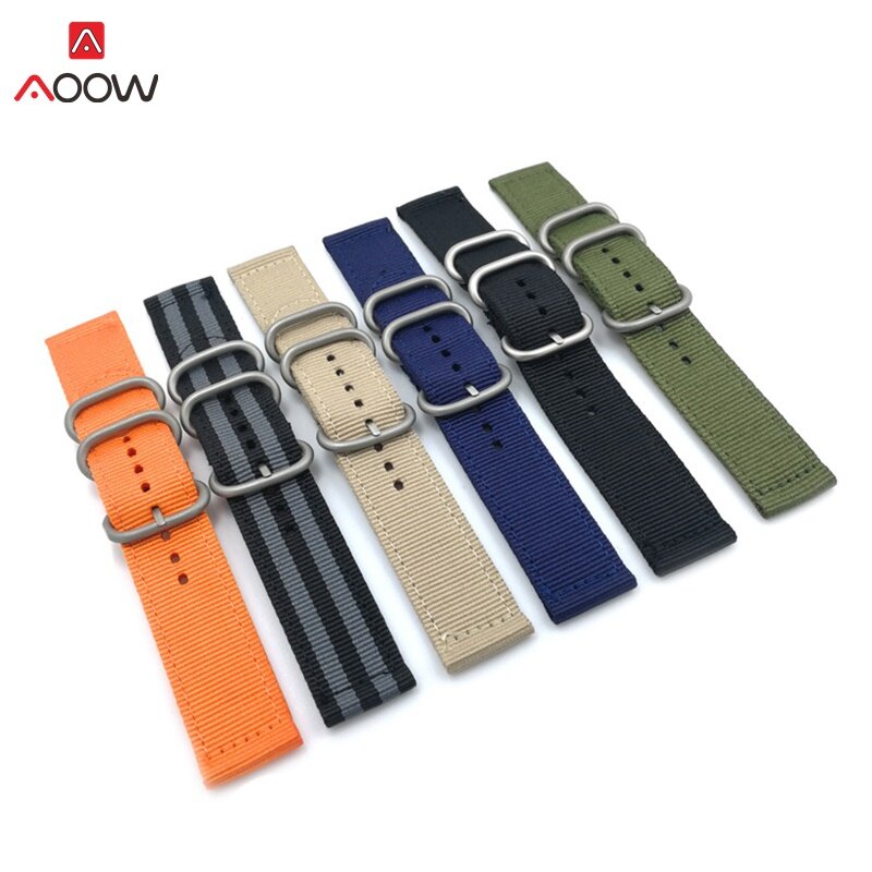 AOOW otan bracelet de montre en Nylon noir boucle 18mm 20mm 22mm 24mm rayé remplacement bracelet montre accessoires mode montre ceintures