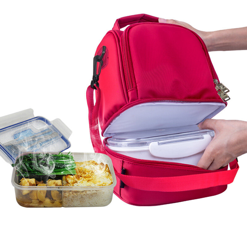 Cajas aislantes térmicas gruesas de nailon, bolsa de almuerzo roja con cremallera, cooler, aislante, nuevo diseño