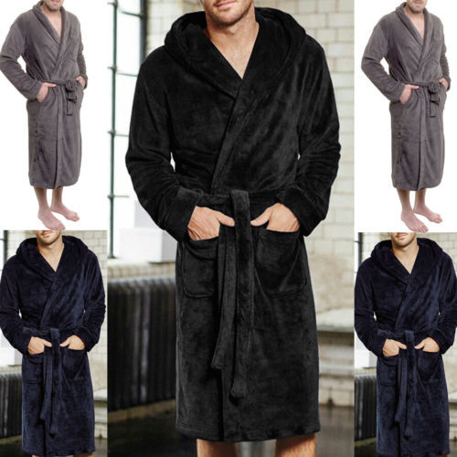 Hirigin 남자 겨울 따뜻한 로브 두꺼운 길어진 플러시 목도리 목욕 가운 기모노 홈 옷 긴 소매 로브 코트 peignoir homme