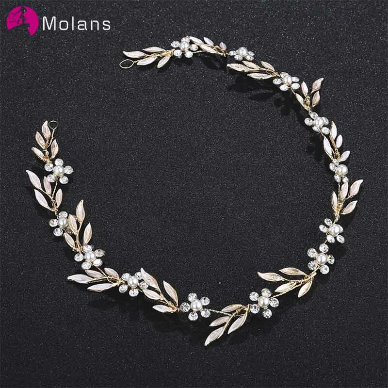 MOLANS Gorgeous Simple Leaf Floral Headbands for Bridal Wedding Accessories Gold/Silver Alloy Leaf Handmade Women Hair Ornaments