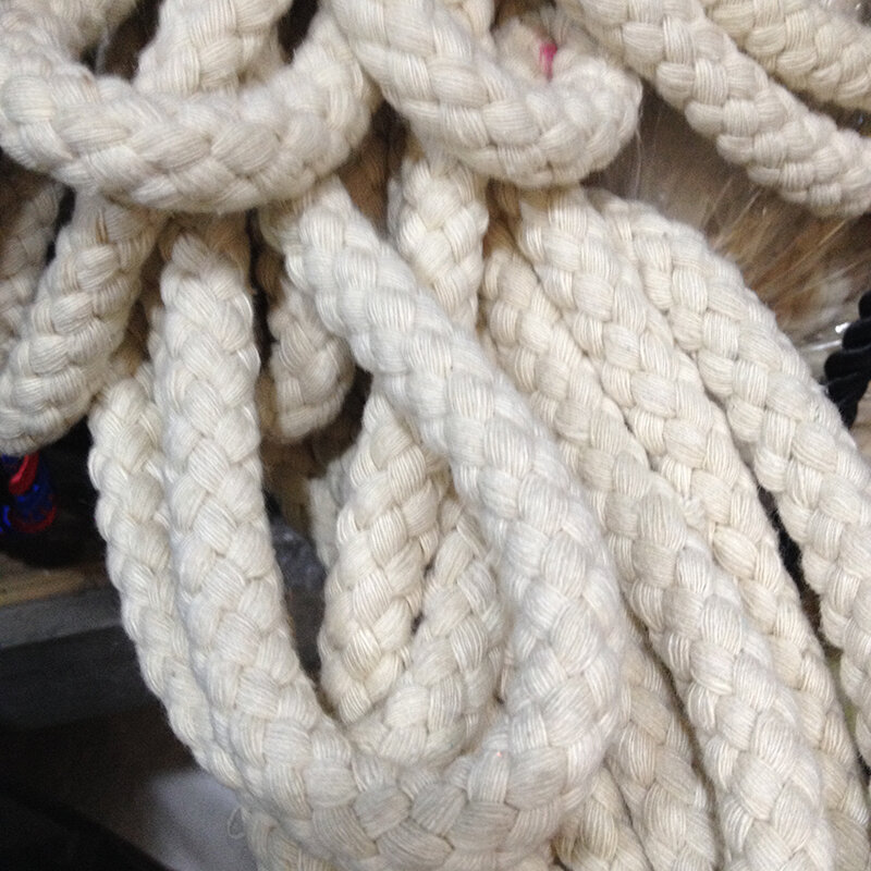 Cuerda de algodón trenzada, 3 hebras 3/8 "Natural. Sin tratar y sin blanquear.