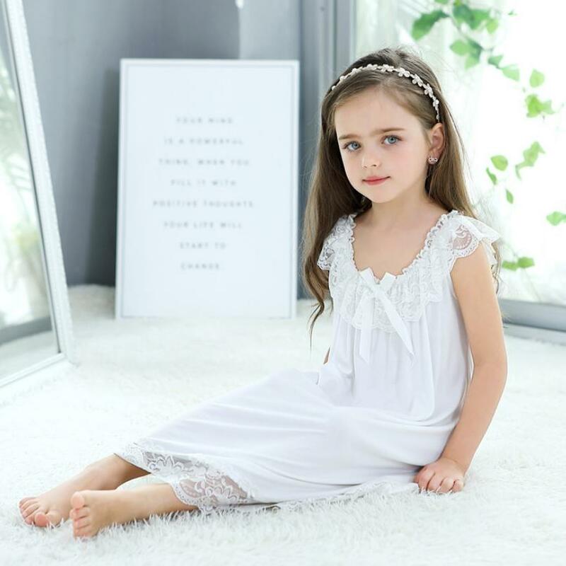 Summer Children's Girls Dress Sleepwear Modal Cotton Princess Vintage Nightgowns Baby Nightdress Kids Clothes Vestidos Y1197