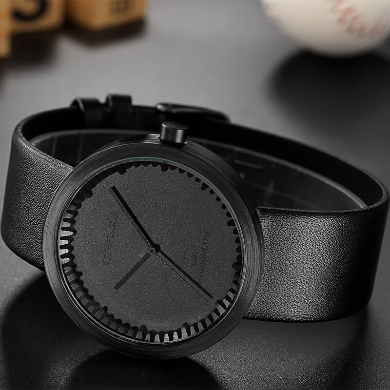 CRRJU-Reloj de pulsera de cuero para hombre, clásico, negro, militar, informal, deportivo, de cuarzo, Masculino