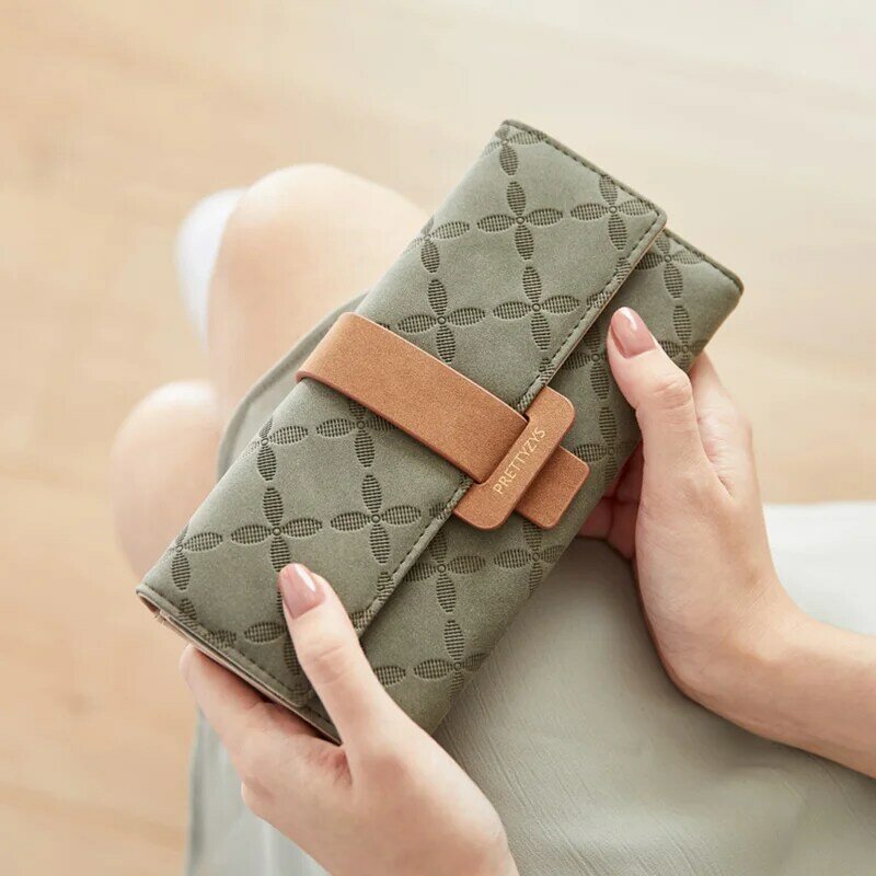Carteira feminina com fecho, carteira de três dobras portátil multifuncional com zíper, bolsa de celular para meninas
