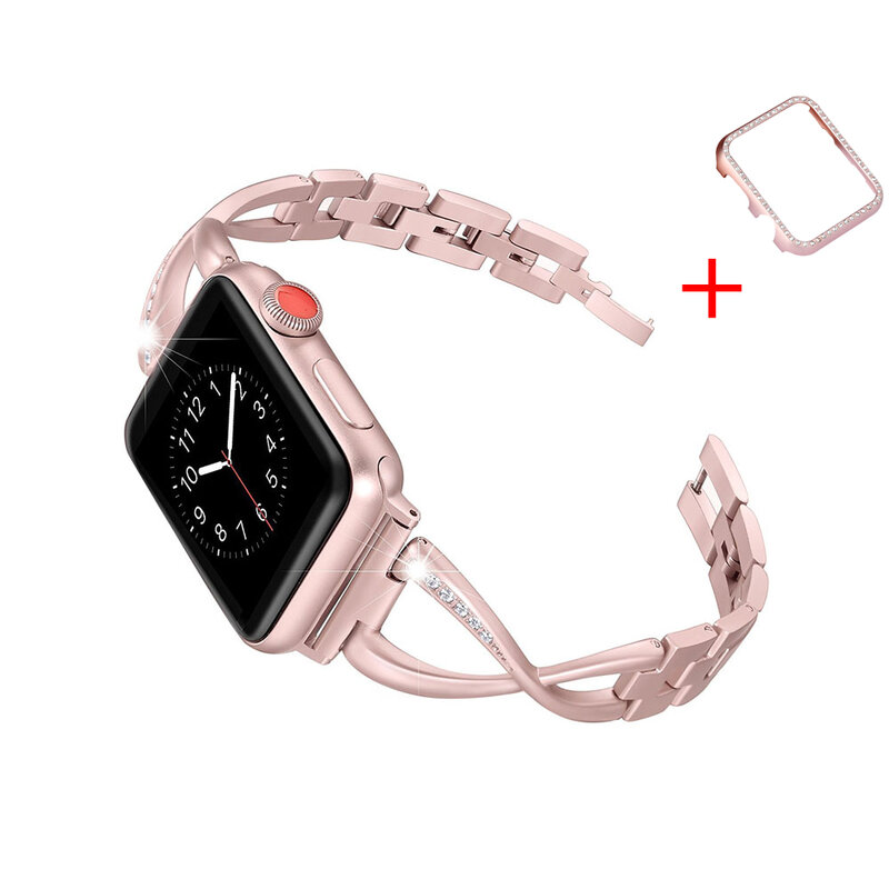 Pasek do bransoletki łączonej dla pasek do Apple Watch 42mm/38mm/44mm/40mm ze stali nierdzewnej diamenty pasek do zegarka Iwatch 4/ 3/2/1 + etui